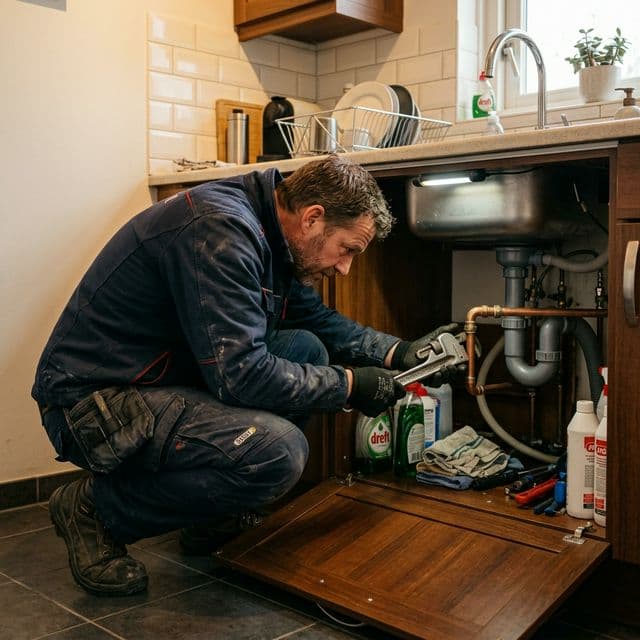 Loodgieter onder gootsteen